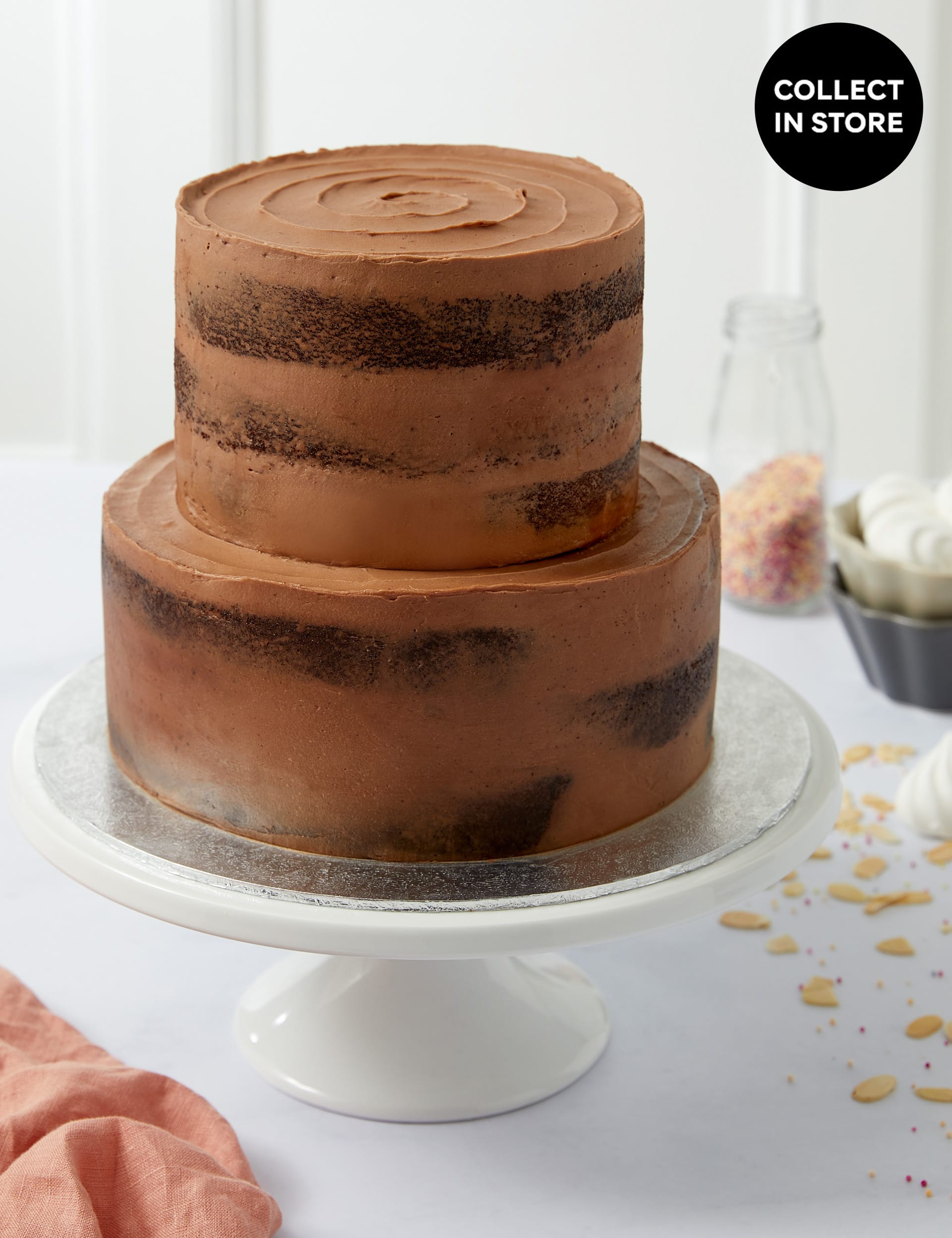 Chocolate Two Tier Naked Cake Serves M S