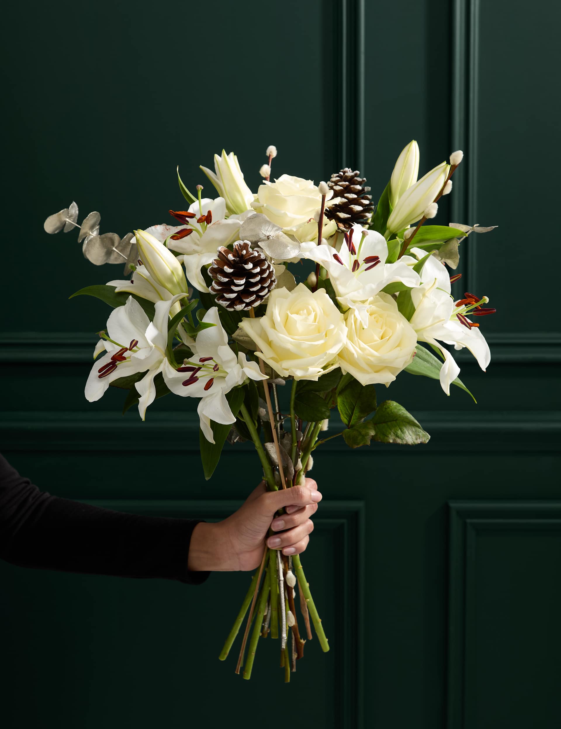Festive Avalanche Rose & Lily Bouquet