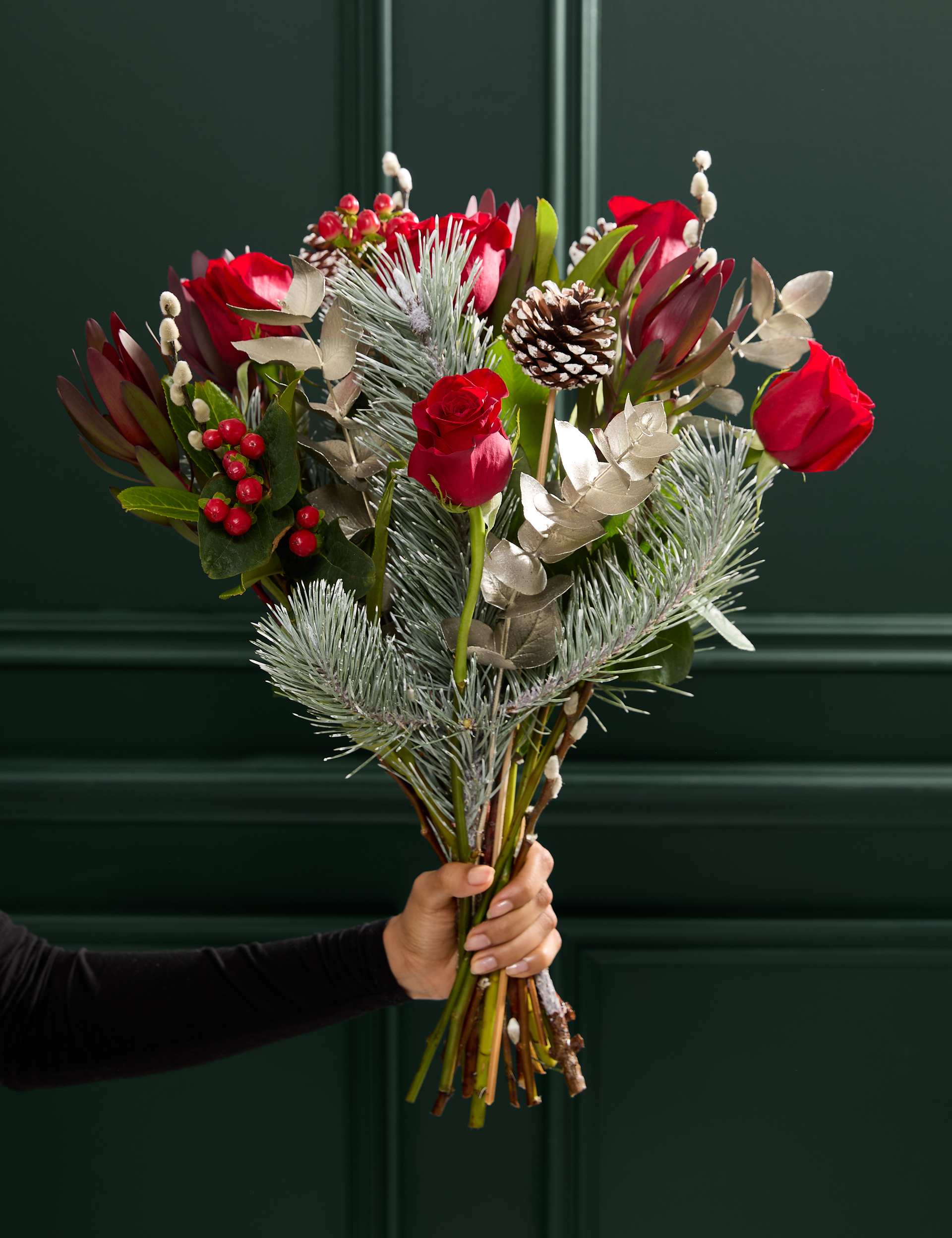 Festive Freedom Red Rose & Foliage Bouquet