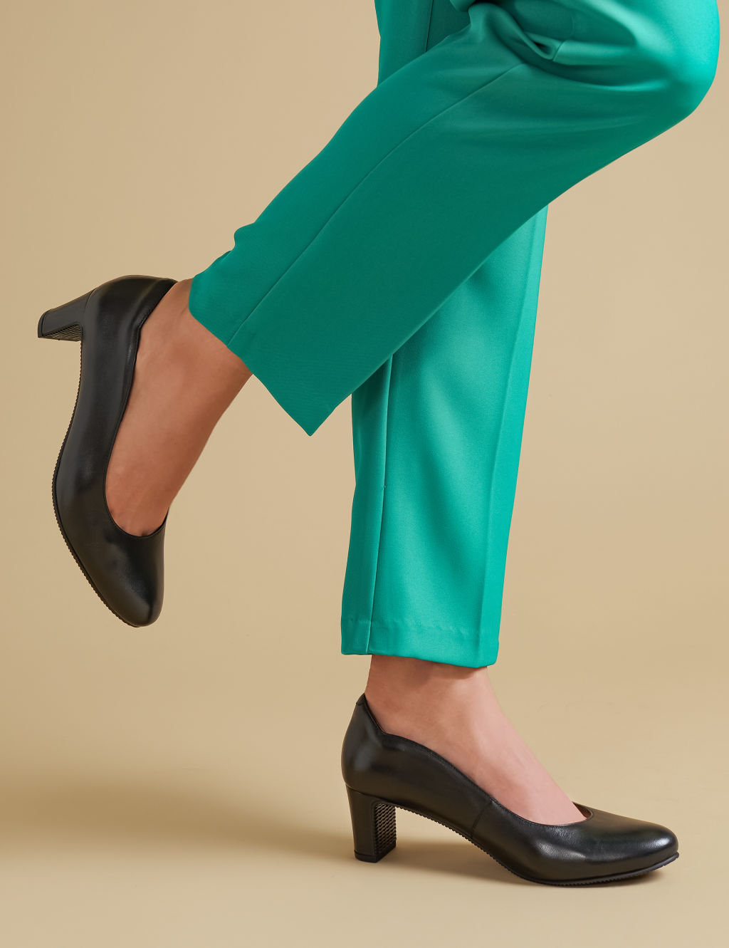 Wide Fit Leather Block Heel Court Shoes 3 of 7