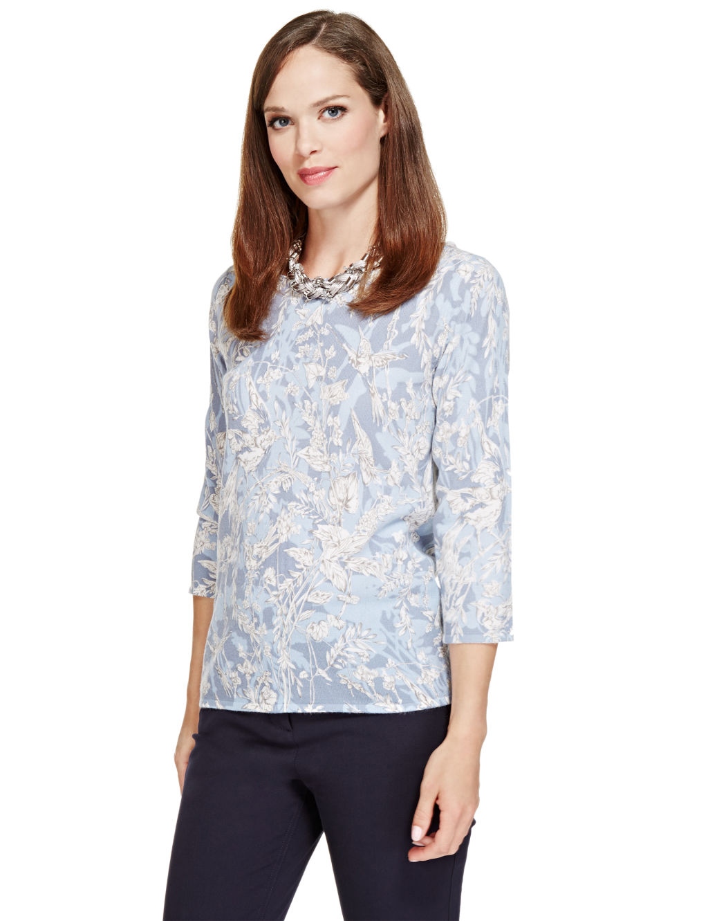 Love Bird Print 3 4 Sleeve Jumper Per Una M S