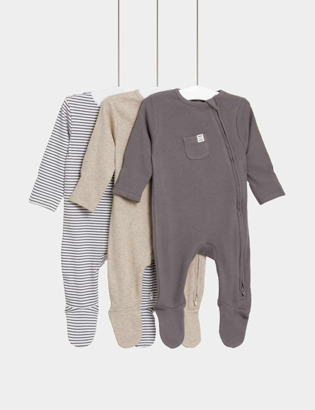 3pk Cotton Rich Striped & Plain Sleepsuits (0-3 Yrs) 2 of 5