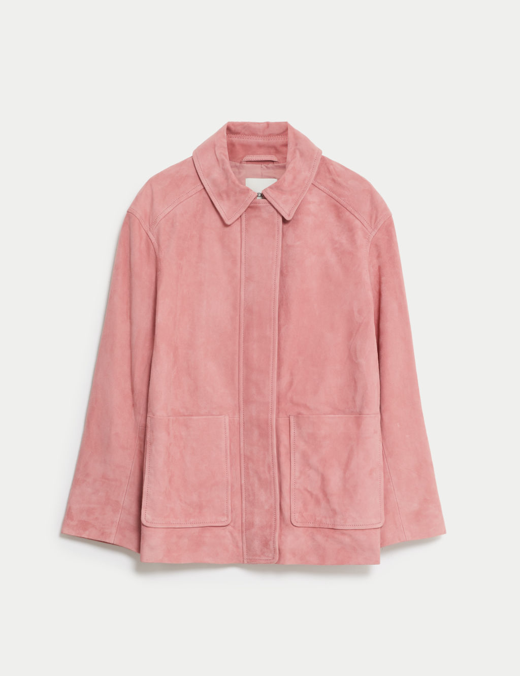 Jaeger pink suede trucker jacket. Bringing a sense of luxe to any outfit, this suede biker jacket by Jaeger is an elevated take on a classic. It's cut to an easy relaxed fit, with a sophisticated collar and neat zipped front with a branded zip pill. Roomy patch pockets at the front finish the piece. Wear with your favourite jeans or drape it over your best summer dress.