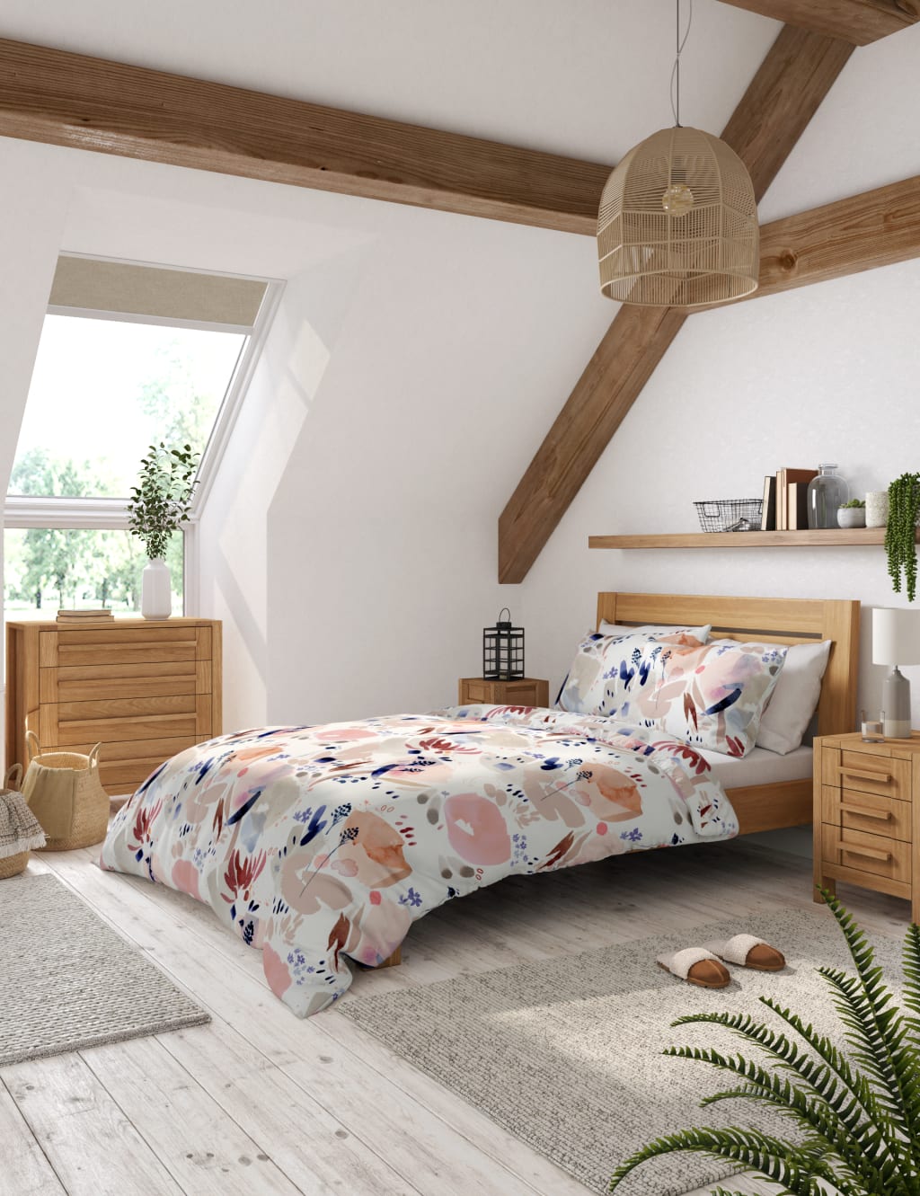 Pure Cotton Watercolour Floral Bedding Set 4 of 4