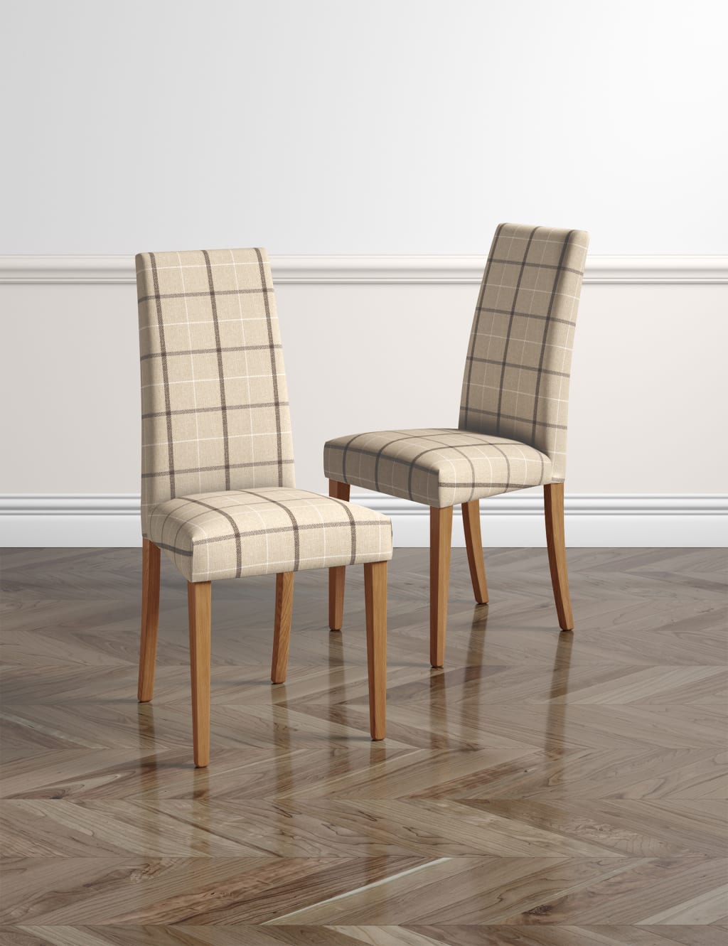 Set of 2 Denford Checked Oatmeal Dining Chairs 2 of 8