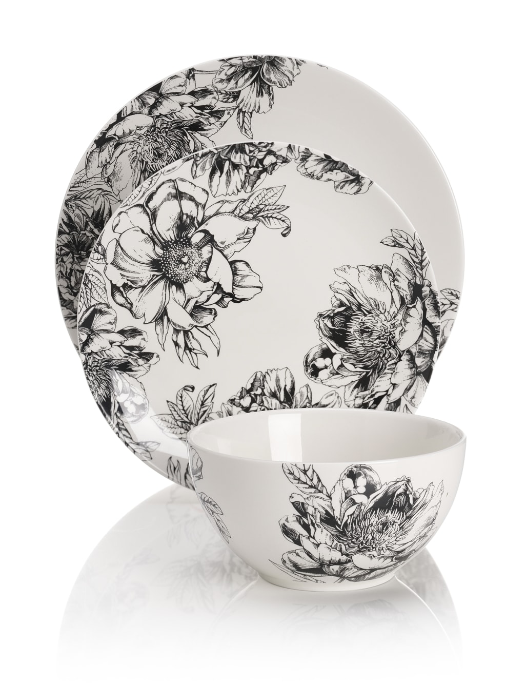 12 Piece Etched Peony Dining Set 1 of 2