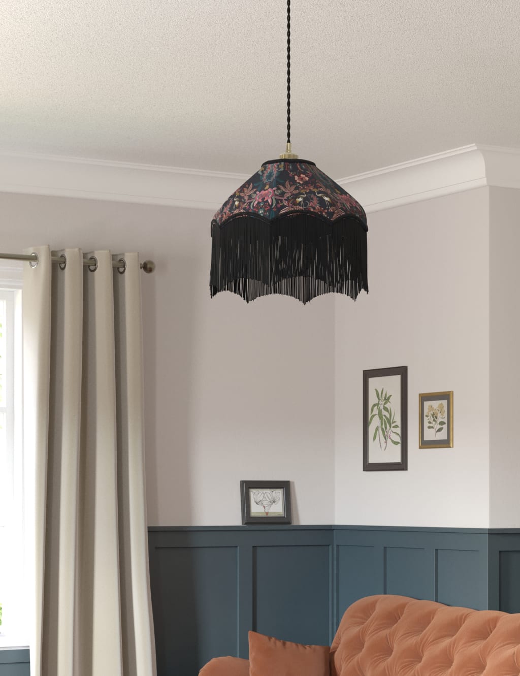 Velvet Printed Fringed Ceiling Lamp Shade 3 of 5