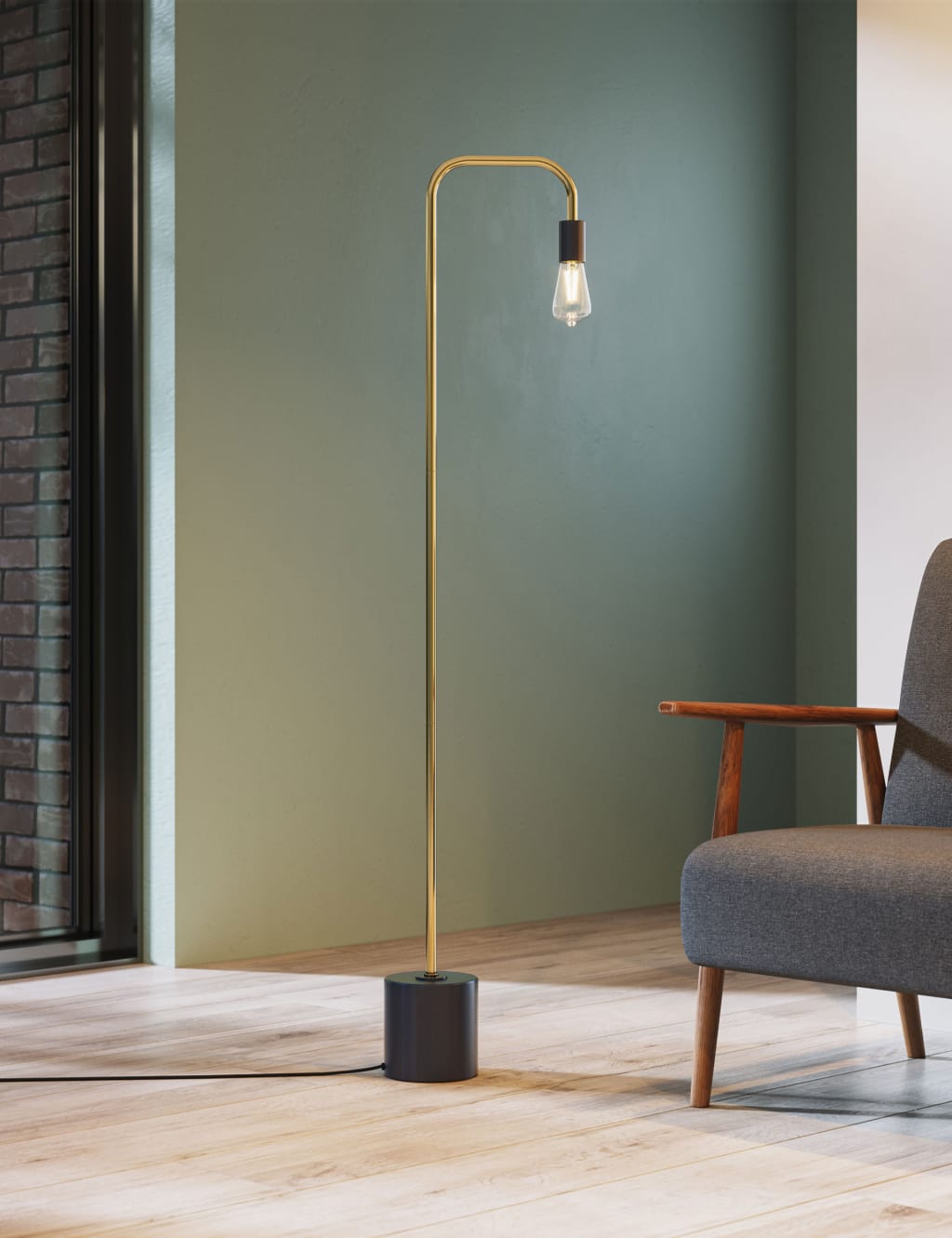 Exposed Bulb Curved Floor Lamp 2 of 6