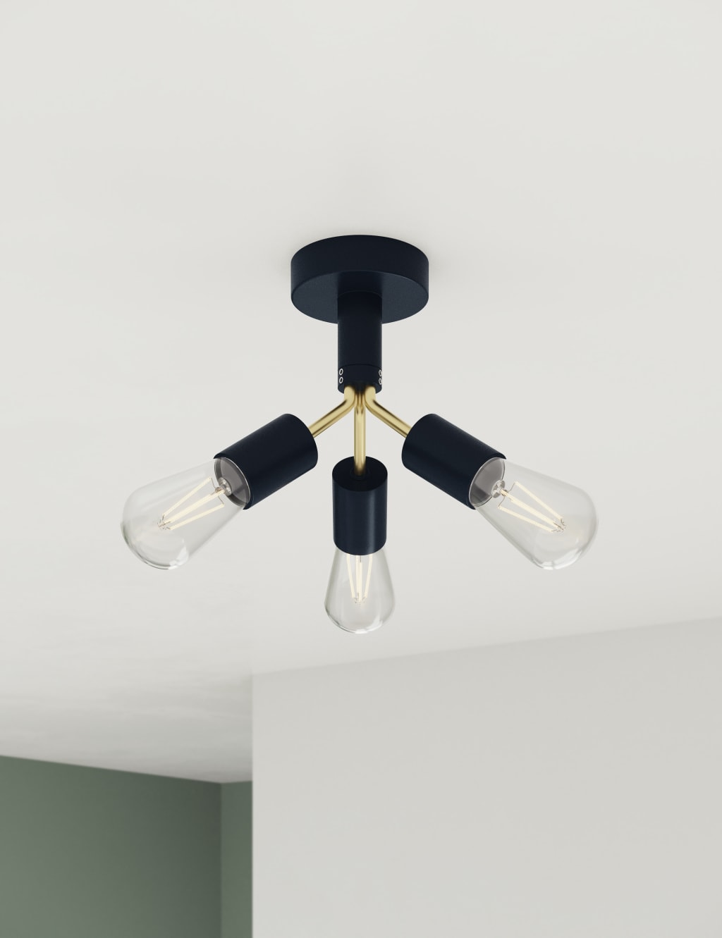Exposed Bulb 3 Light Flush Ceiling Light 4 of 8