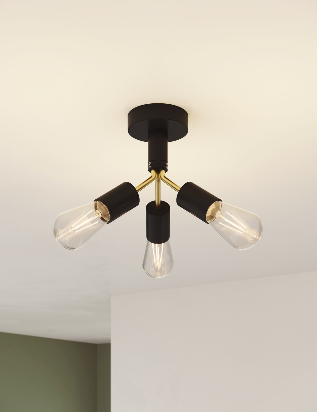 Exposed Bulb 3 Light Flush Ceiling Light 2 of 8