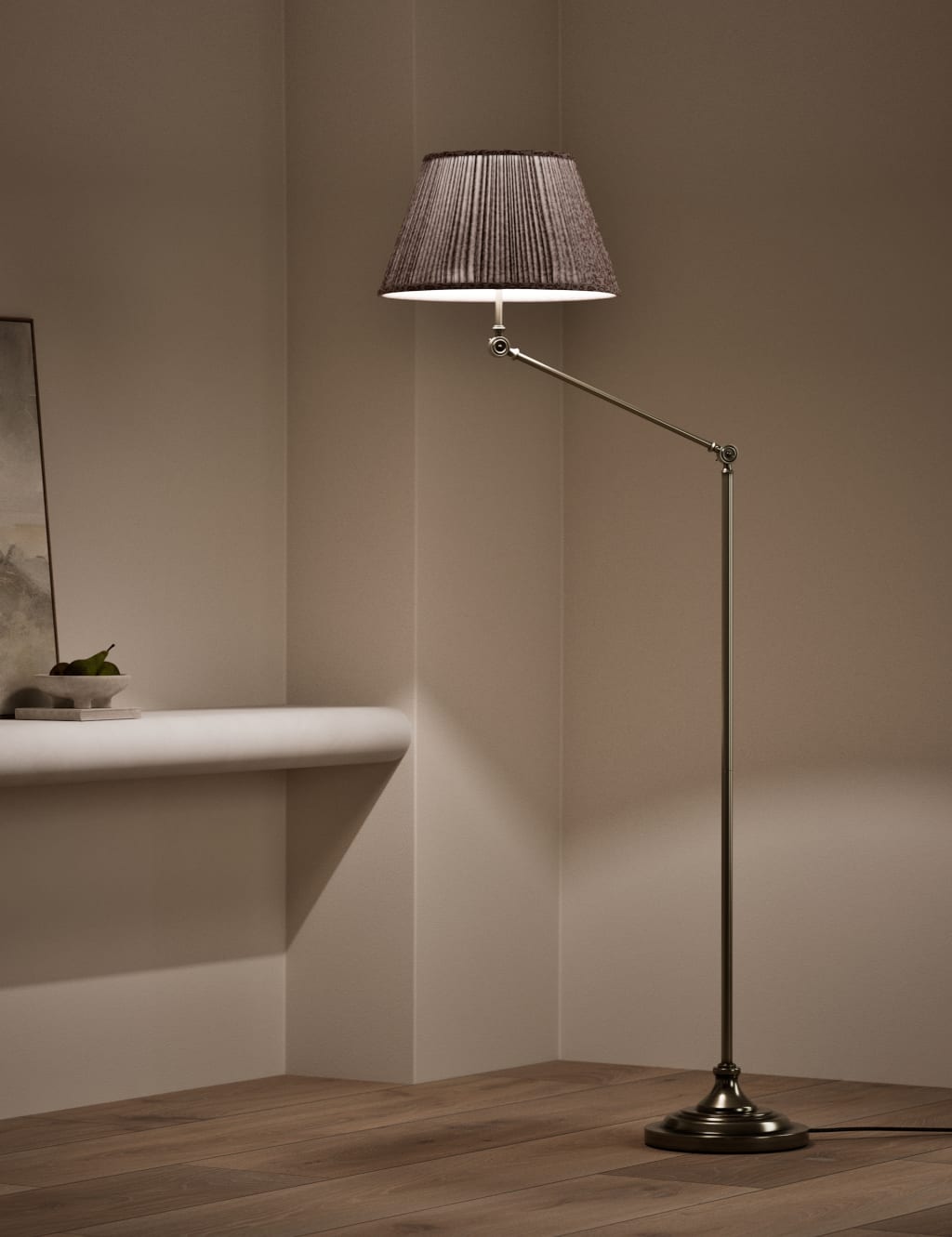 Adjustable Floor Lamp with Pleated Shade 2 of 6