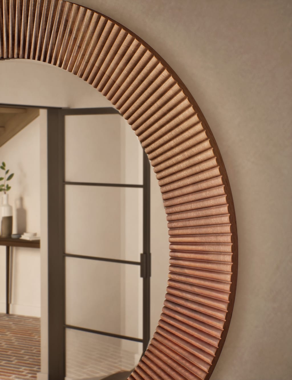 Fredrick Wooden Frame Round Wall Mirror 3 of 4