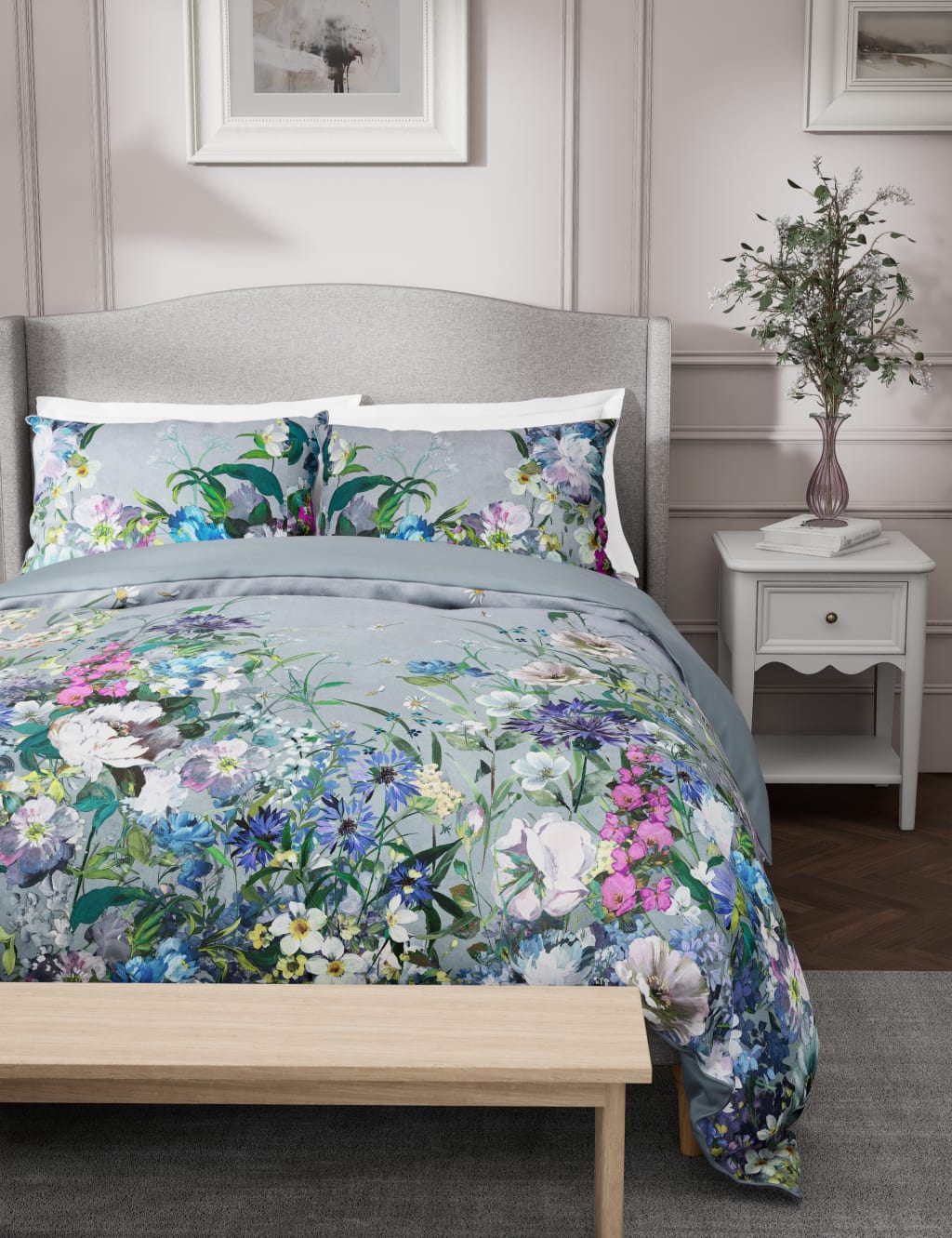 Sateen Wild Meadow Grey Bedding Set 5 of 6