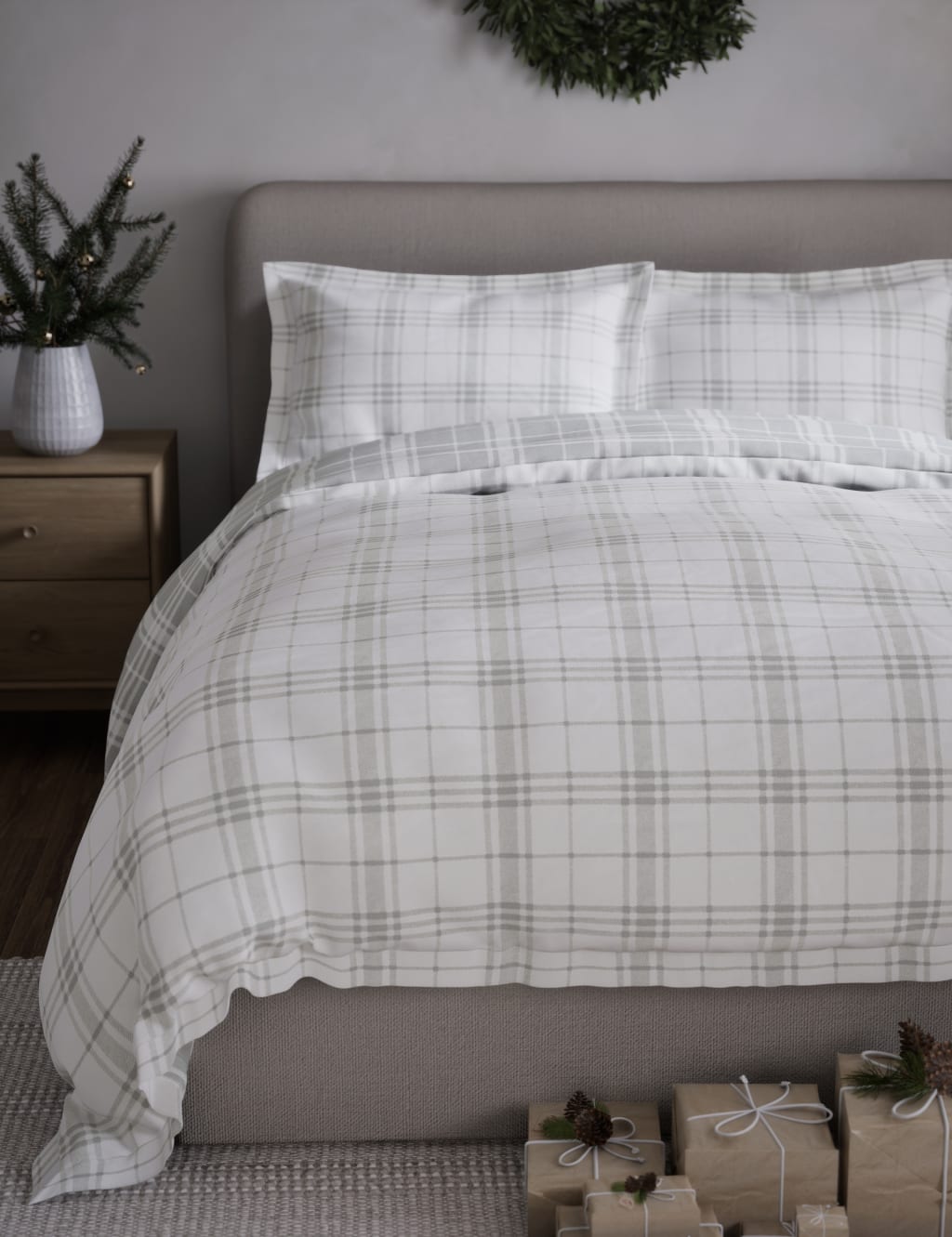 Pure Brushed Cotton Checked Bedding Set 5 of 6