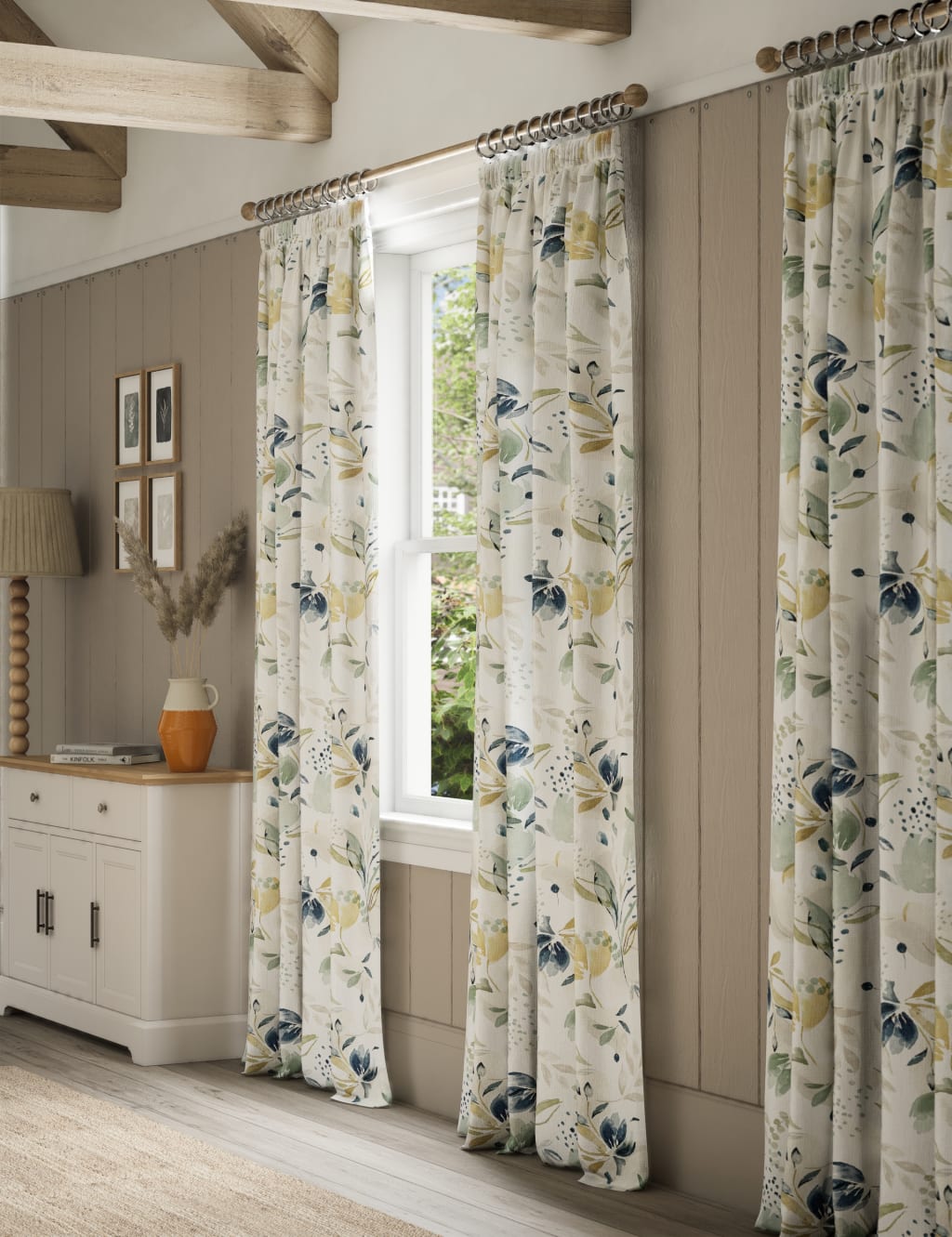 Watercolour Floral Pencil Pleat Curtains 3 of 5