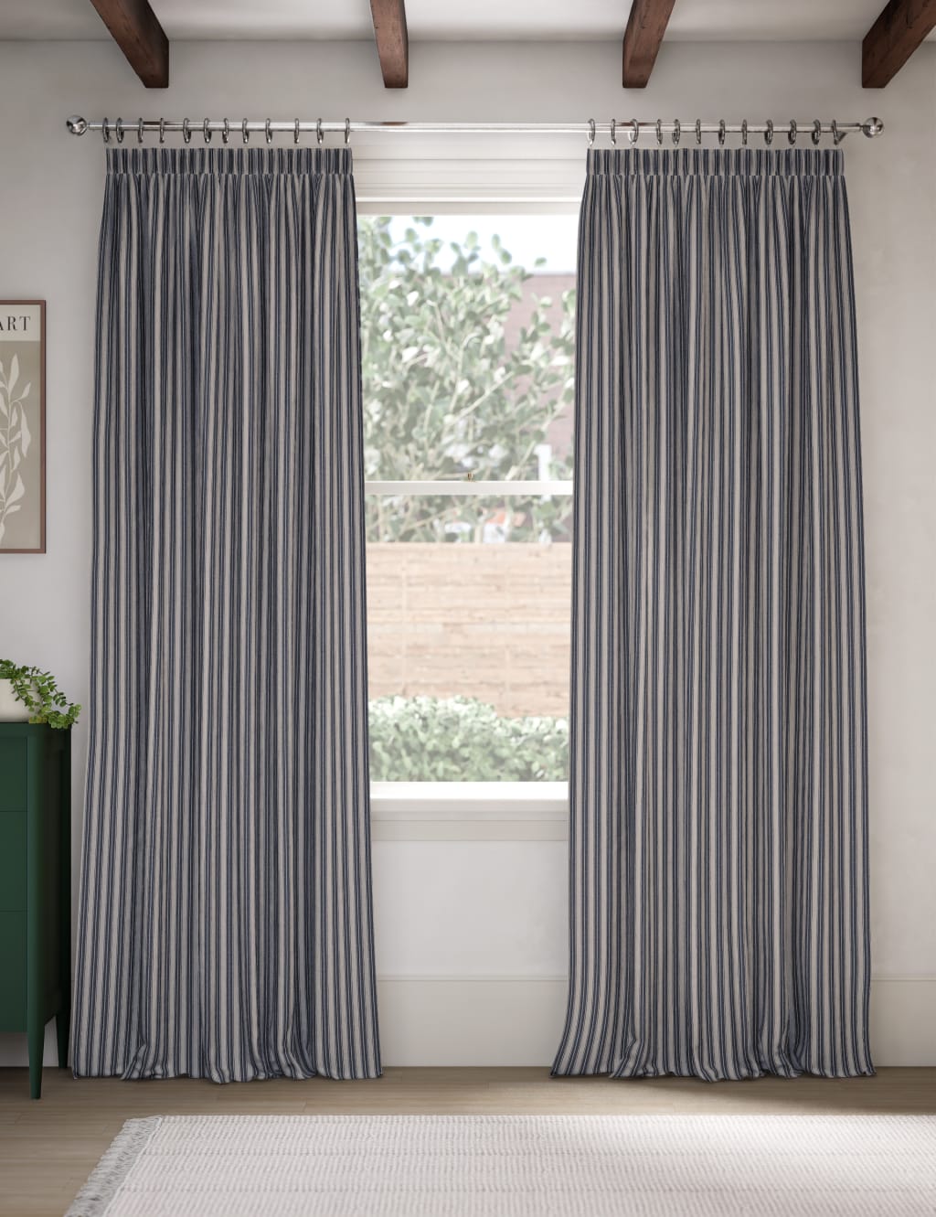 Cotton Rich Striped Pencil Pleat Curtains 2 of 3