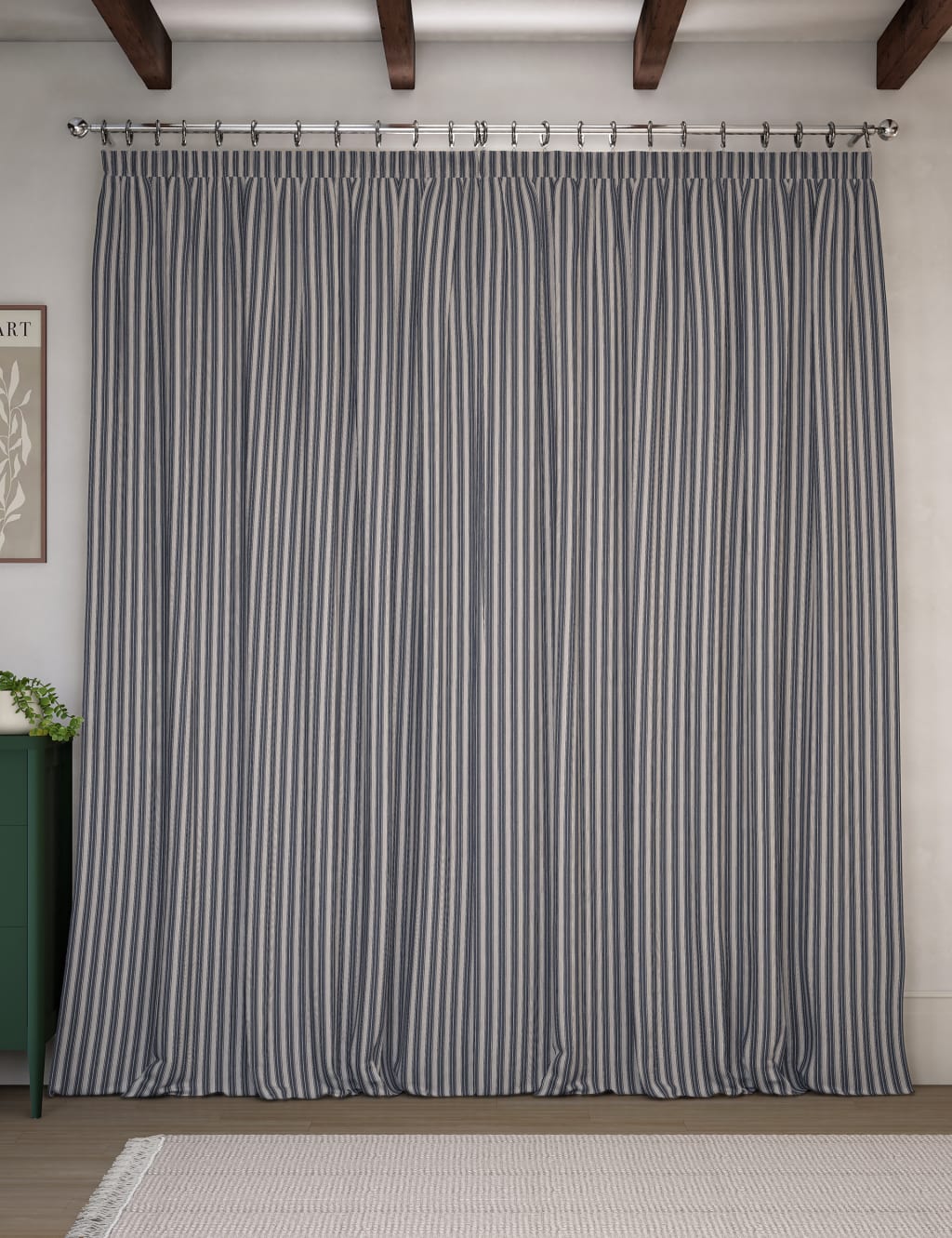 Cotton Rich Striped Pencil Pleat Curtains 3 of 3