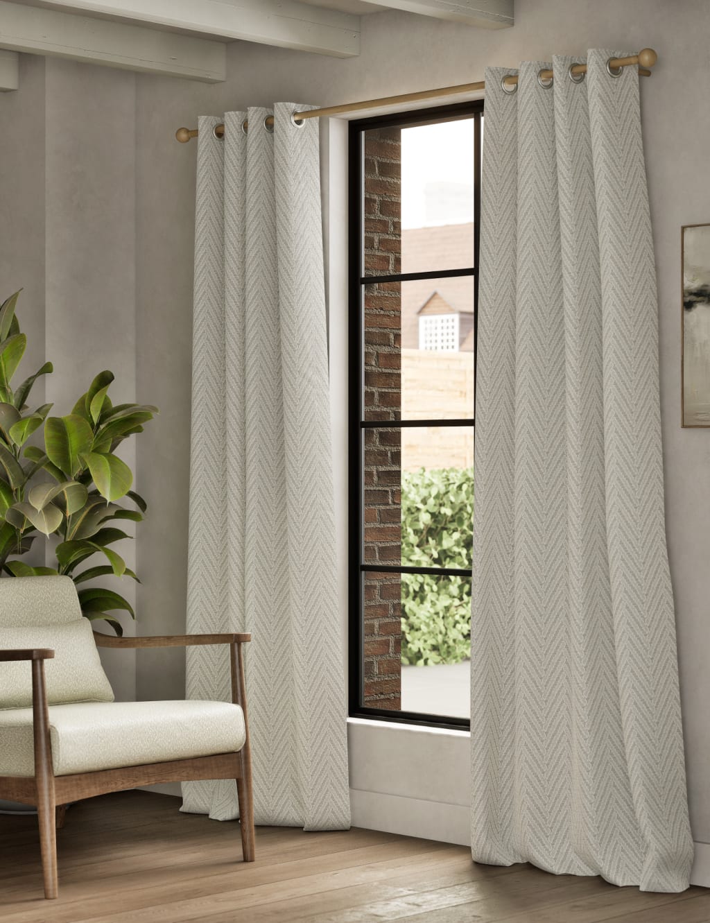 Textured Herringbone Eyelet Curtains 3 of 4