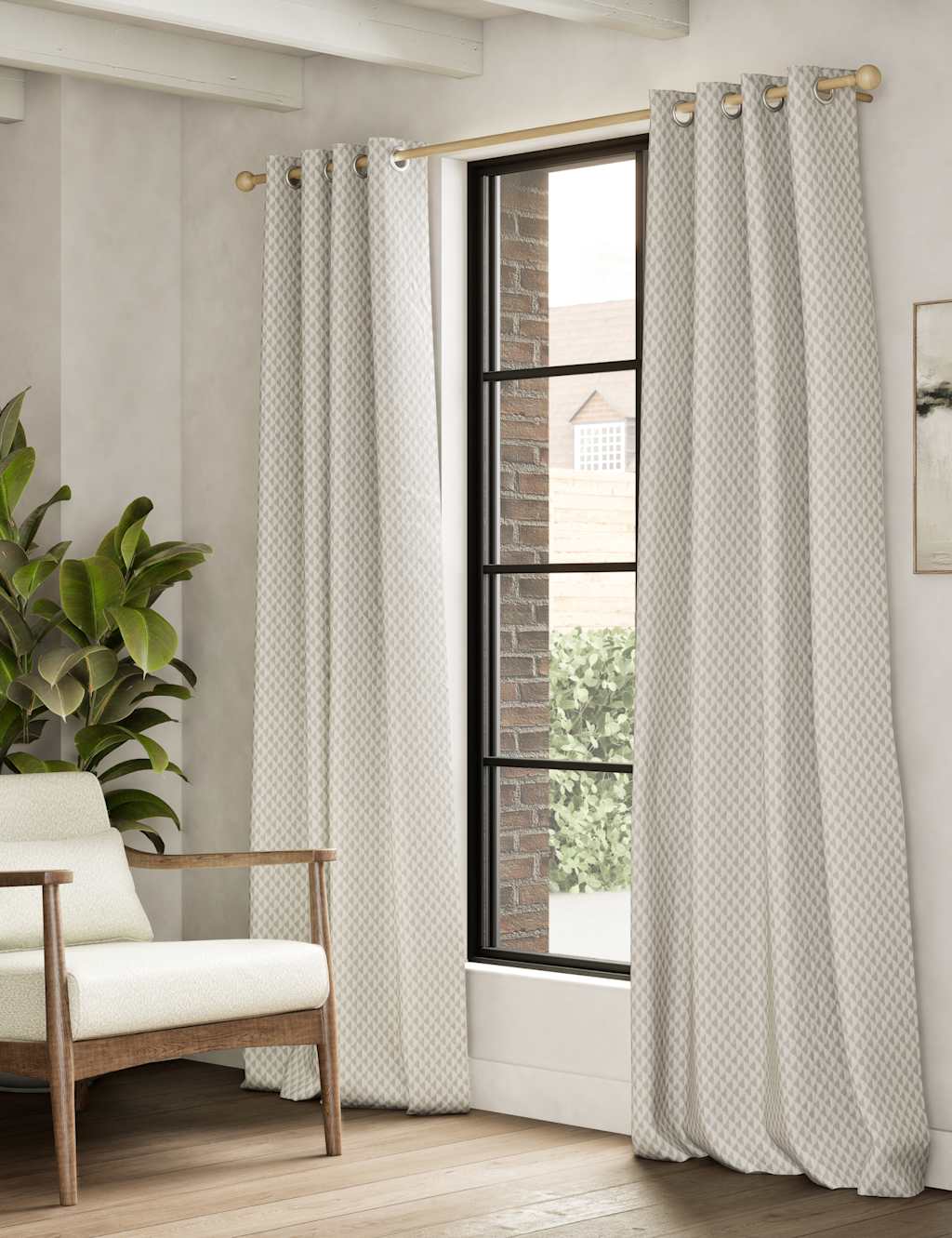 Cotton Blend Geometric Eyelet Curtains 3 of 4