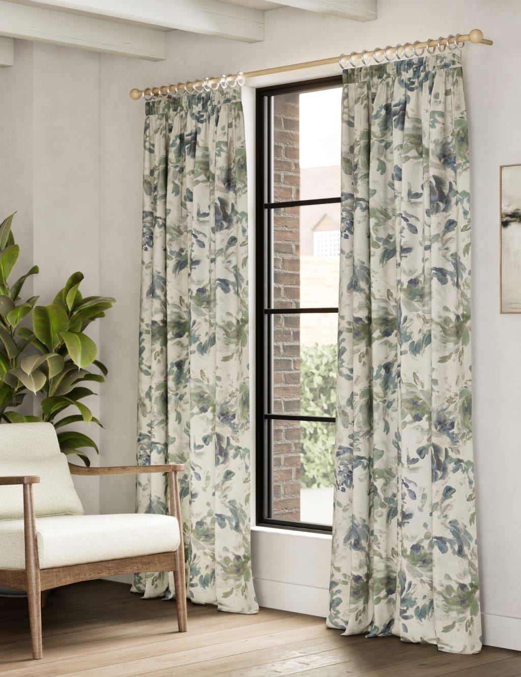 Cotton Blend Floral Pencil Pleat Curtains 3 of 4
