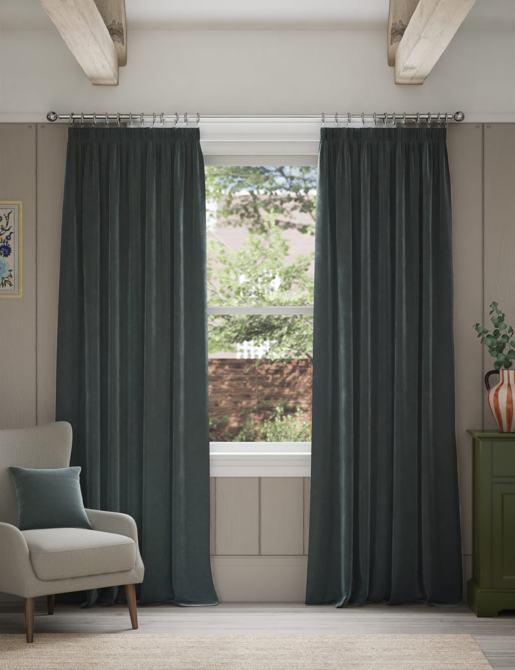 Velvet Pencil Pleat Thermal Curtains 3 of 6