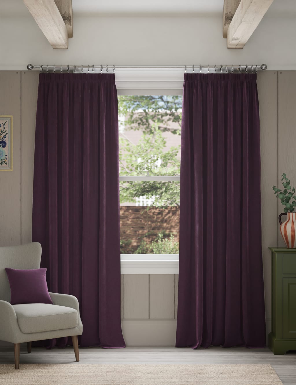 Velvet Pencil Pleat Thermal Curtains 3 of 6