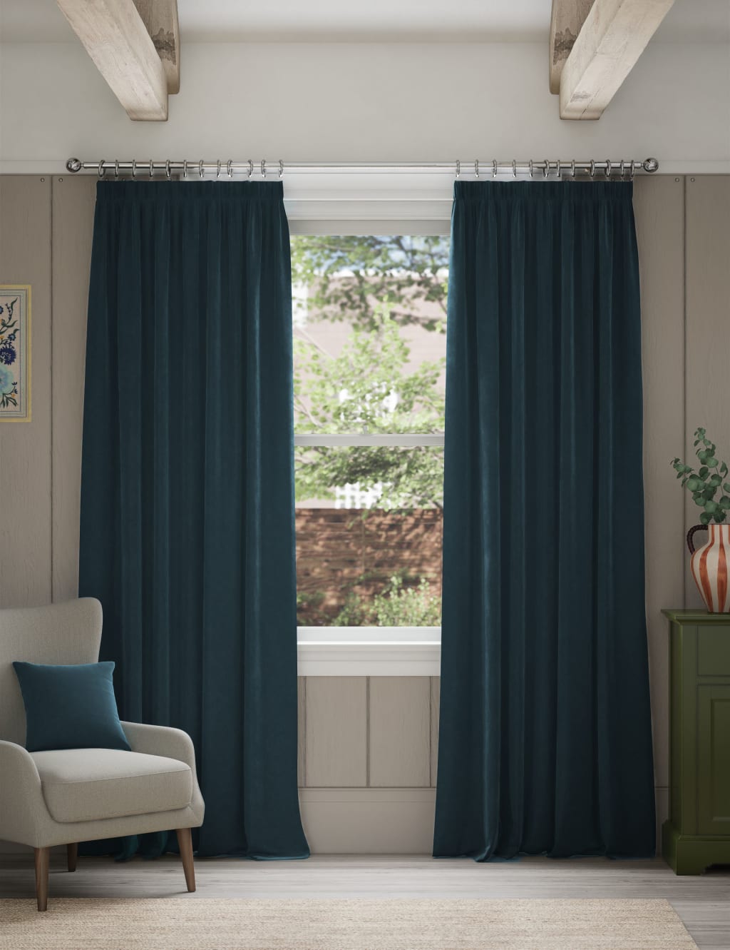 Velvet Pencil Pleat Thermal Curtains 3 of 6