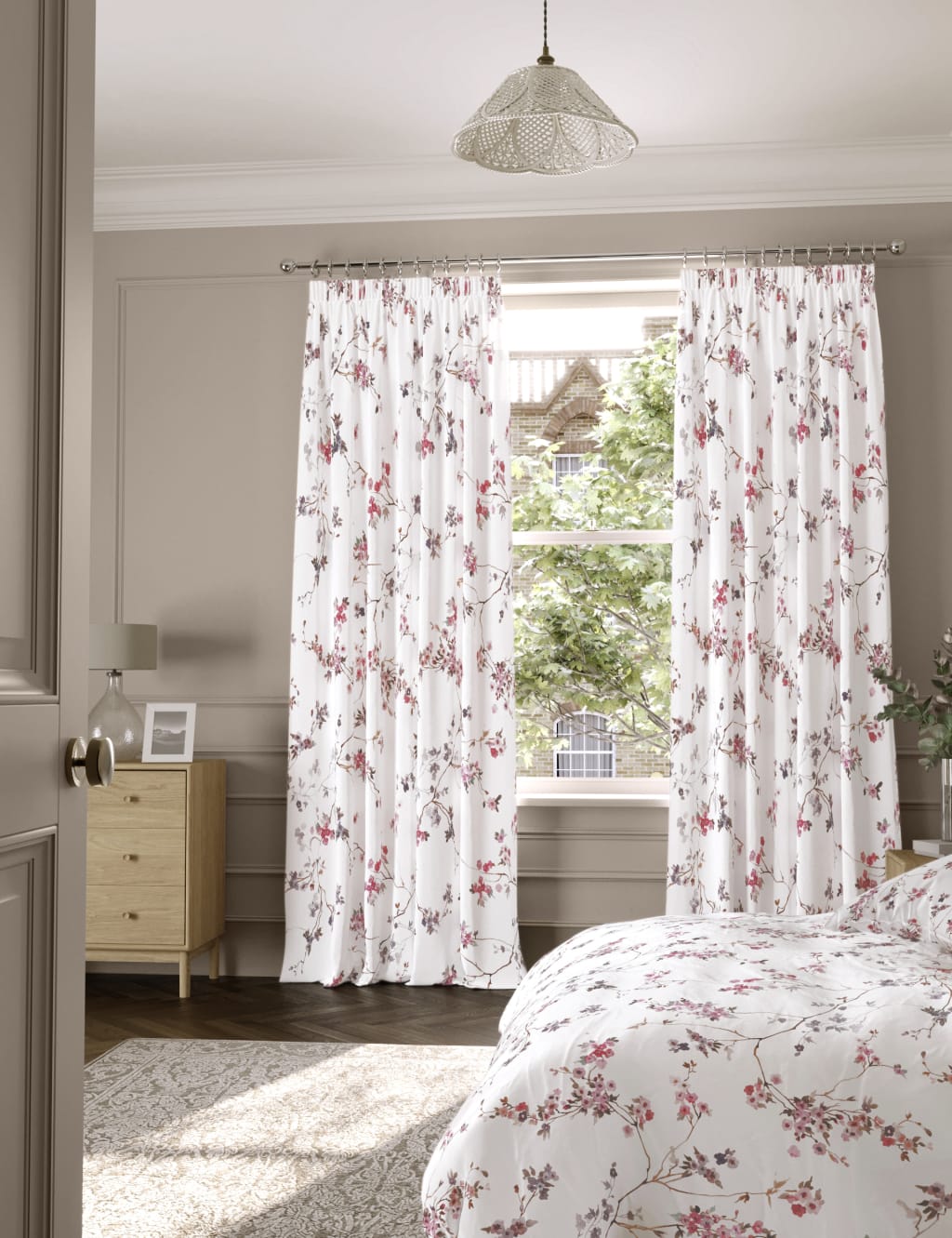 Sateen Cherry Blossom Pencil Pleat Blackout Curtains 3 of 4