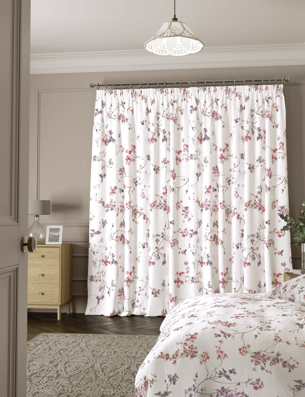 Sateen Cherry Blossom Pencil Pleat Blackout Curtains 4 of 4