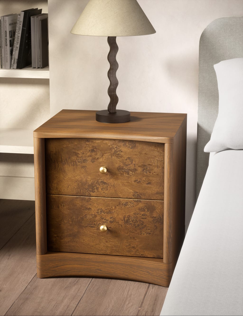 Burl Bedside Table 1 of 6