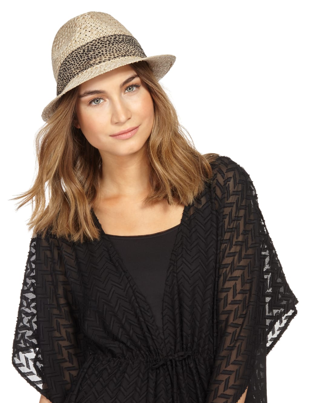 Animal Print Scarf Trim Trilby Hat M S Collection M S