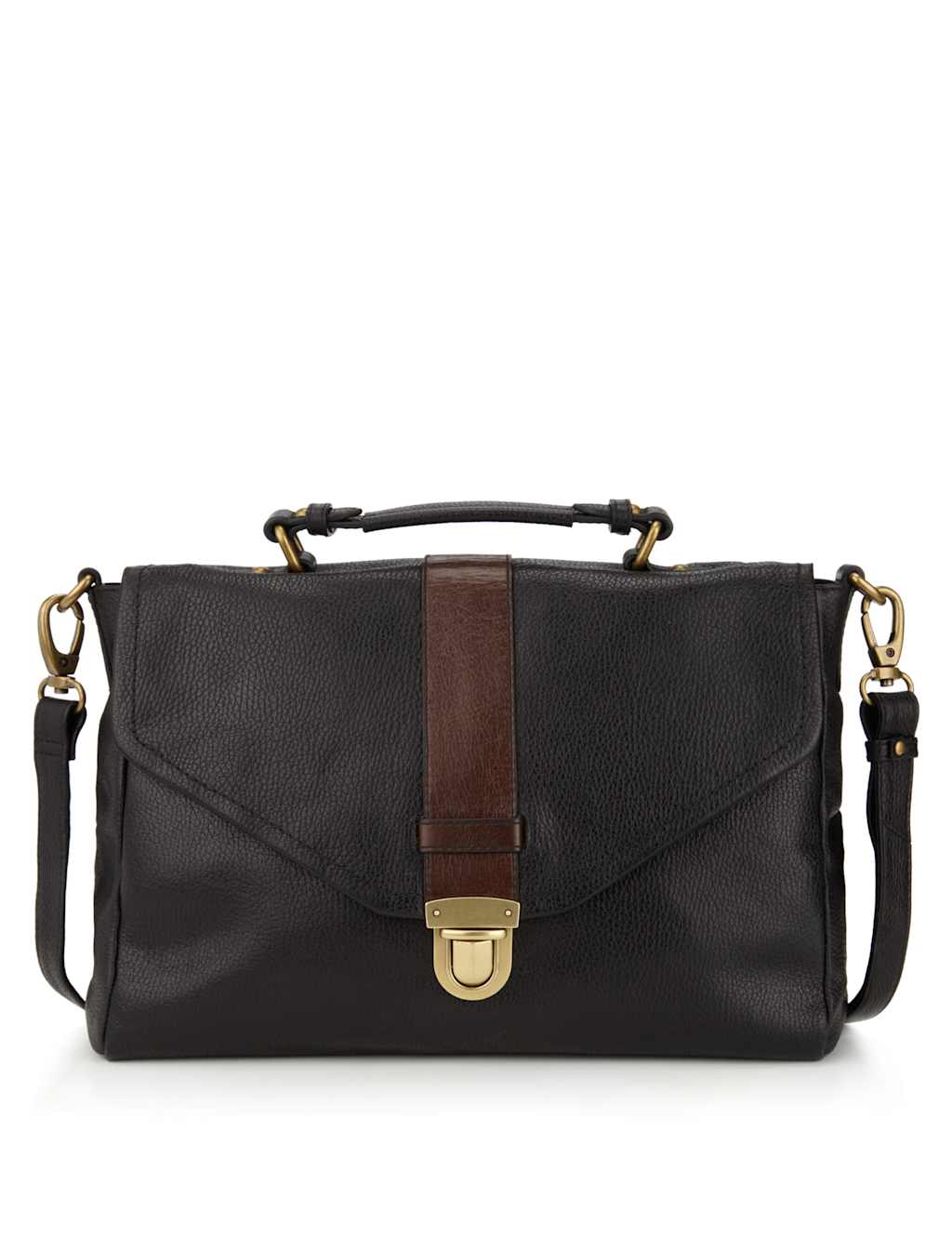 Leather Push Lock Satchel Bag 1 of 6