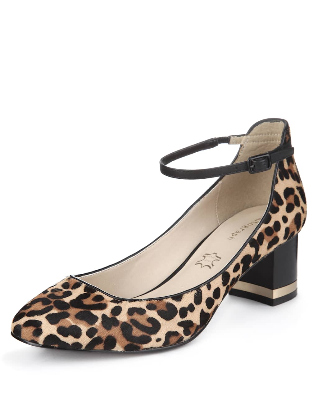Ponyskin Ankle Strap Block Mid Heel Shoes with Insolia® 1 of 4