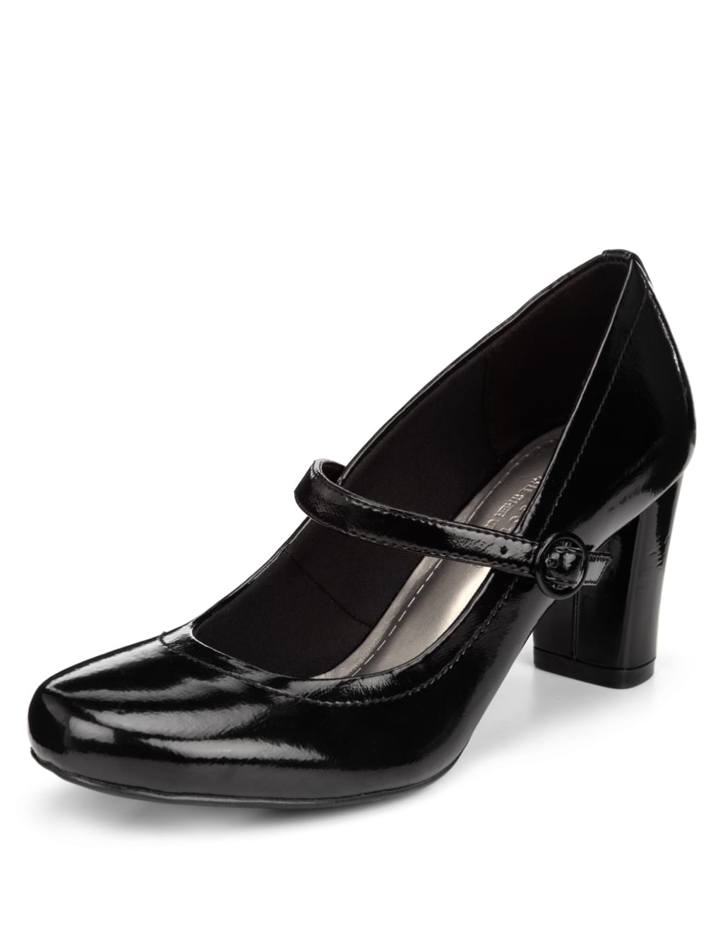 Freshfeet Leather Patent Finish Dolly Court Shoes with Insolia Silver Technology M S Collection M S