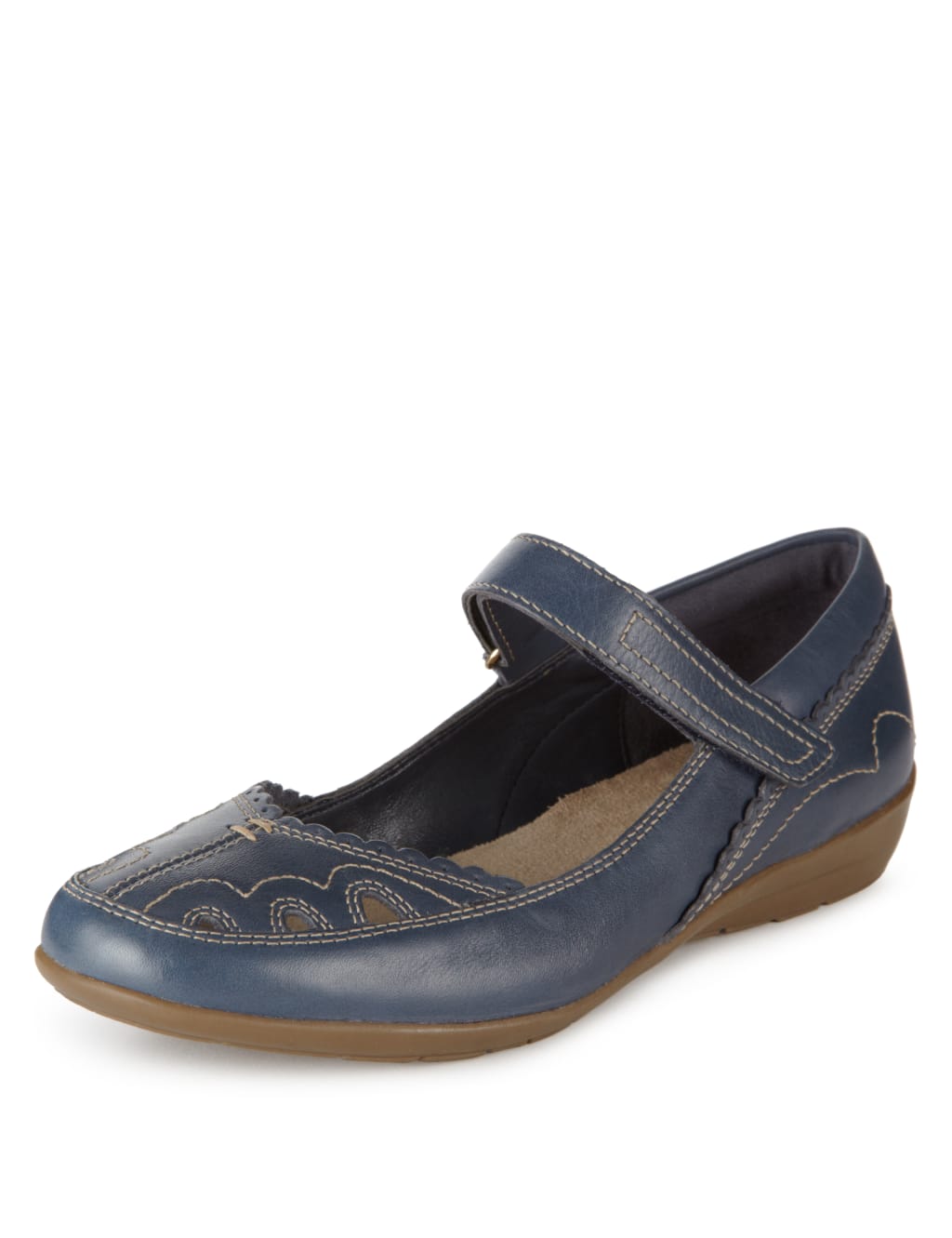 Leather Scallop Dolly Court Shoes Footglove M S