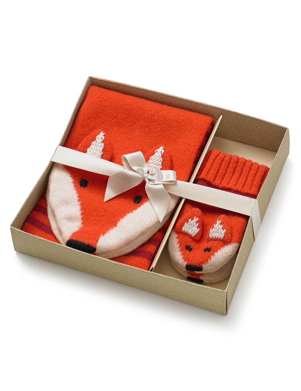 2 Piece Wool Rich Fox Scarf & Mittens Set with Cashmere 1 of 4