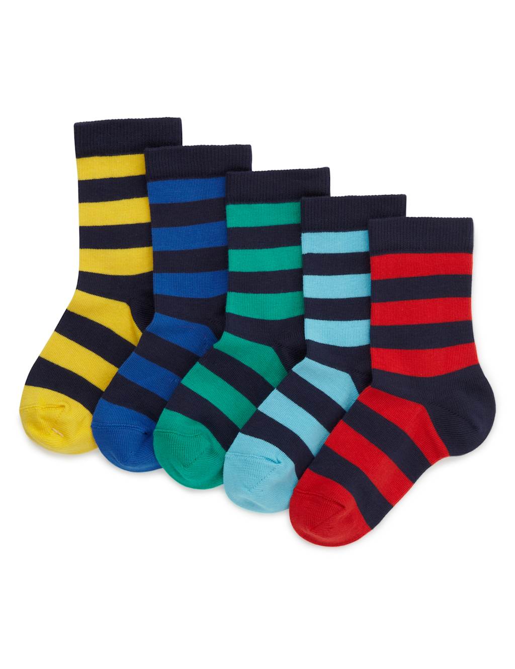 5 Pairs of Cotton Rich Block Rugby Striped Socks (1-7 Years) 1 of 1
