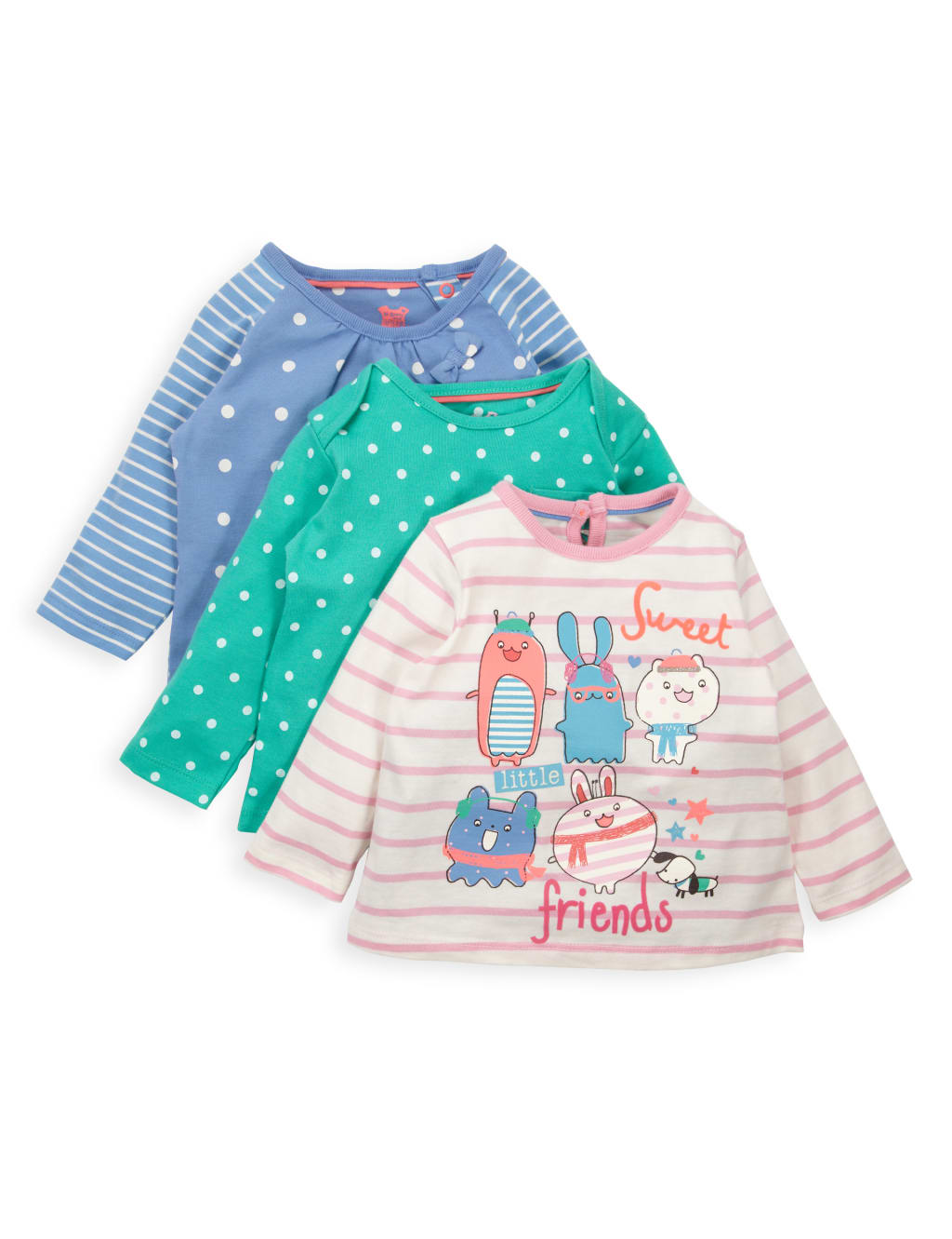3 Pack Pure Cotton Spotted & Striped T-Shirts 1 of 4