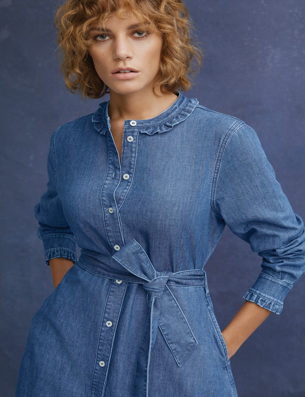 Denim Belted Midi Shirt Dress 8 of 9