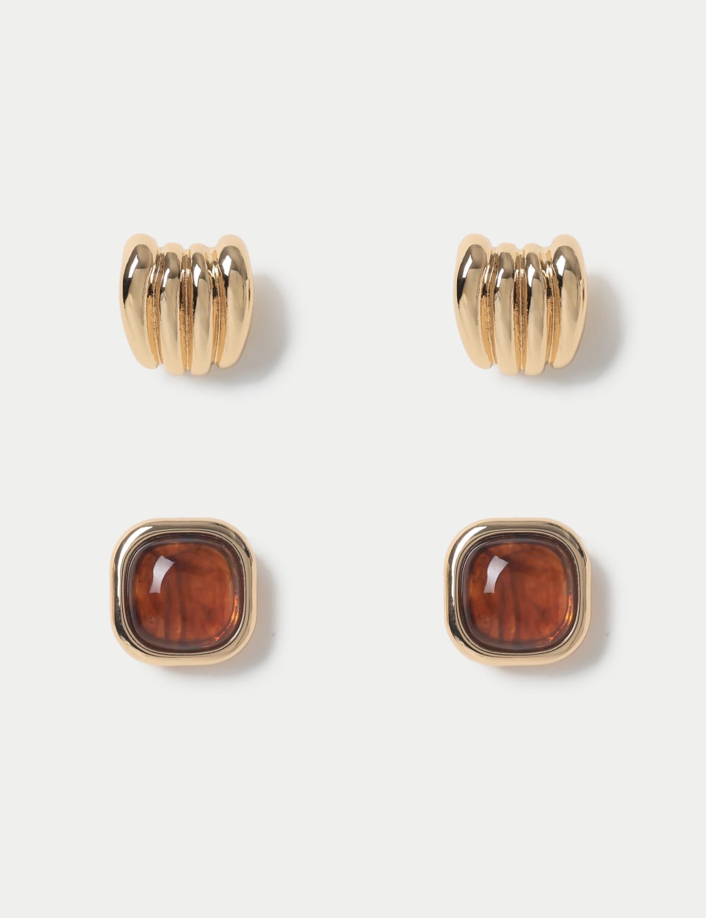 2 Pack Amber and Gold Tone Stud Earrings M S Collection M S