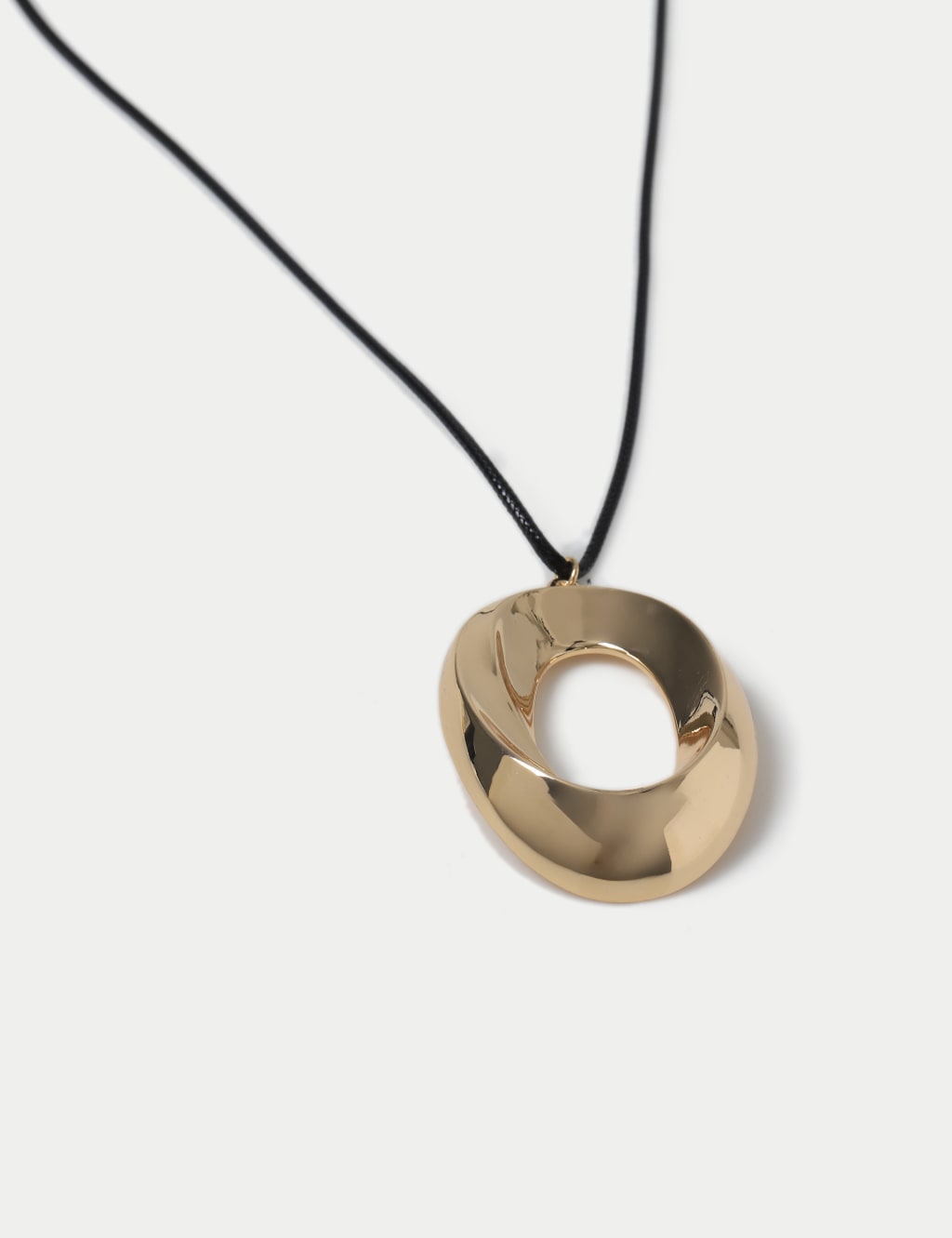 Gold Tone Open Circle Black Cord Pendant Necklace 3 of 4