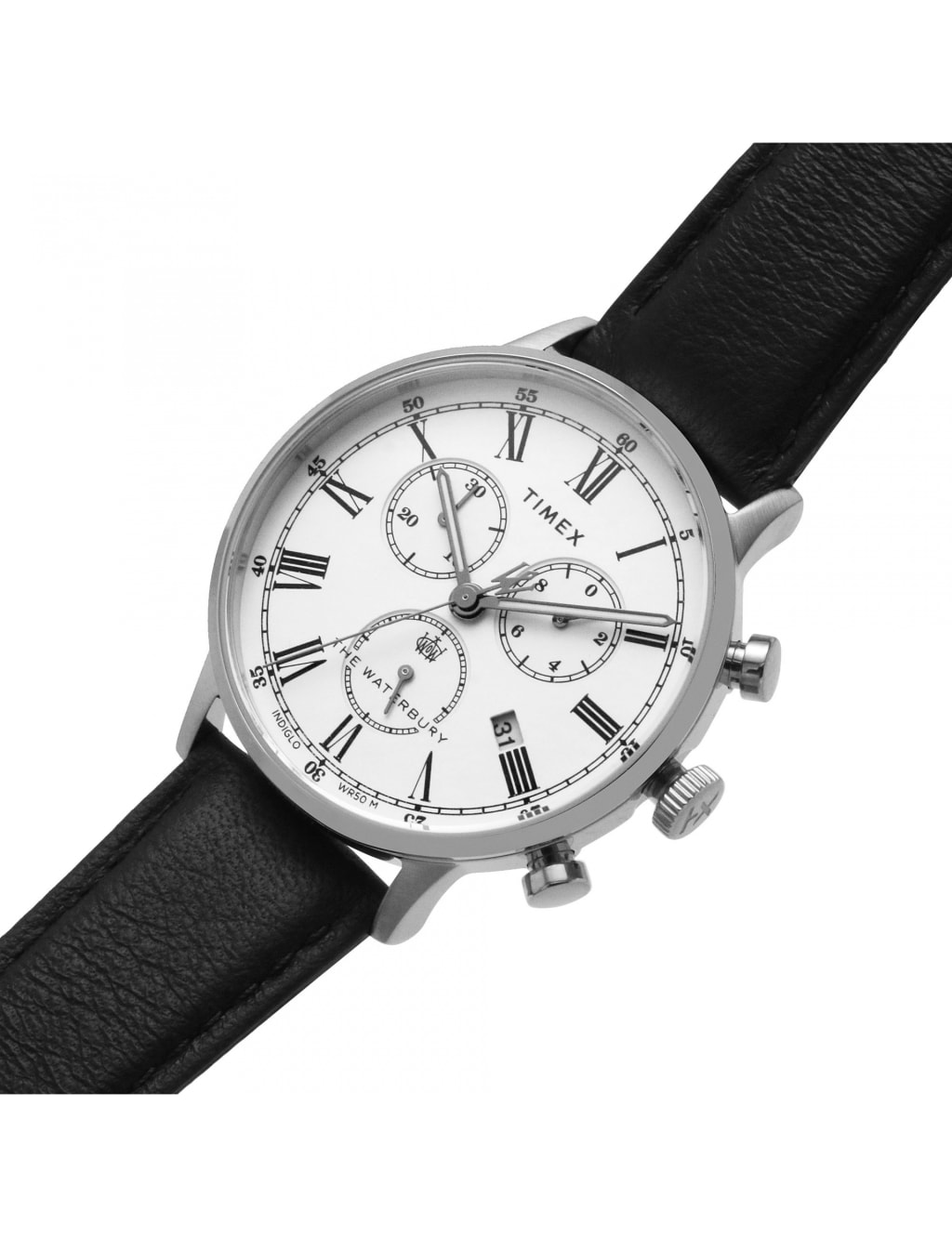Timex Waterbury Classic Black Leather Chronograph Watch 5 of 8