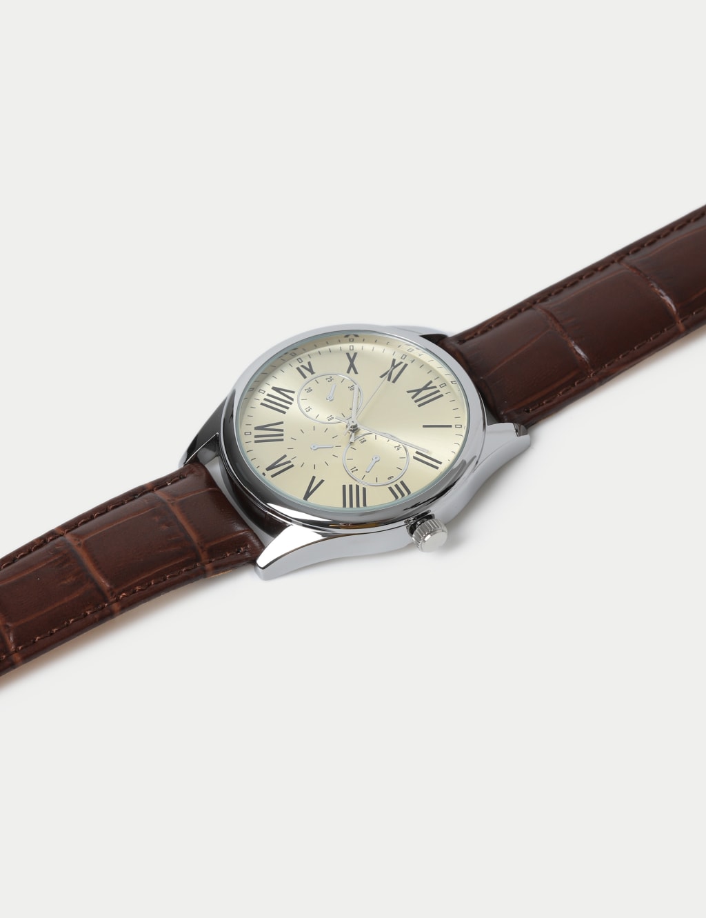 Silver Tone Round Face Croc Strap Watch 2 of 3