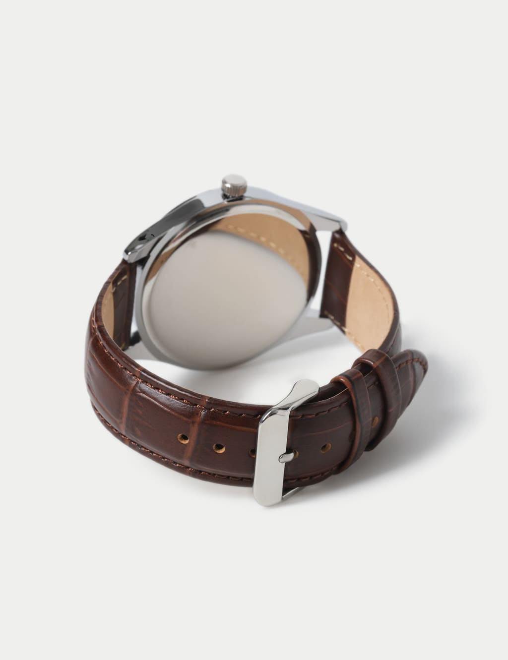 Silver Tone Round Face Croc Strap Watch 3 of 3