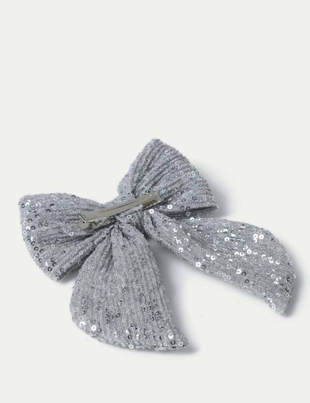 Silver Sequin Hair Bow Clip 3 of 3