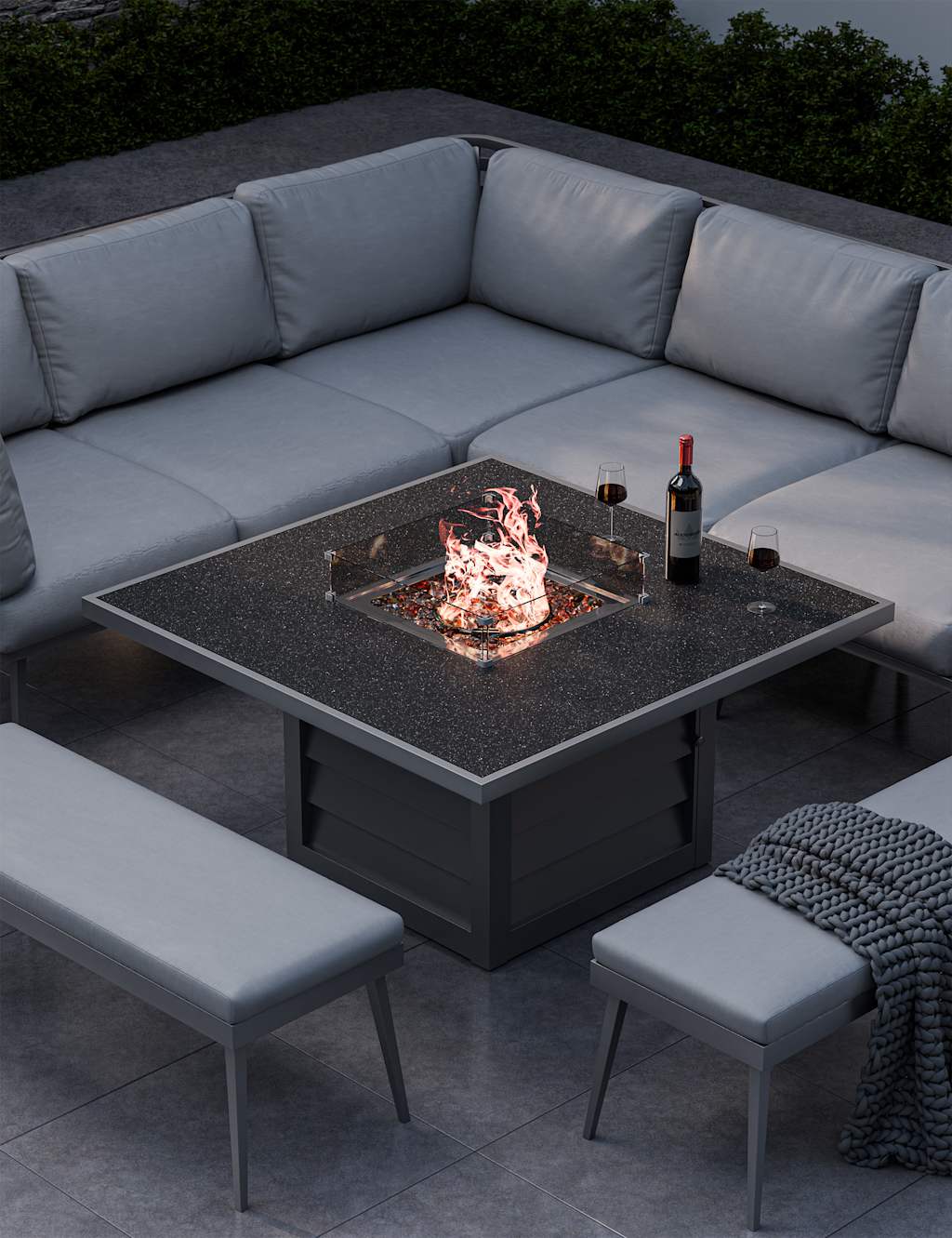 Mayfair Fire Pit Corner Lounging Set With 2 Benches 3 of 15