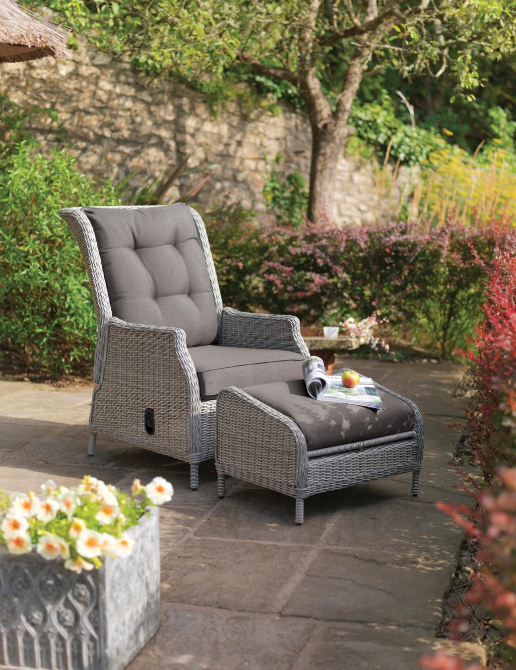 Palma Garden Recliner Chair & Footstool 1 of 2