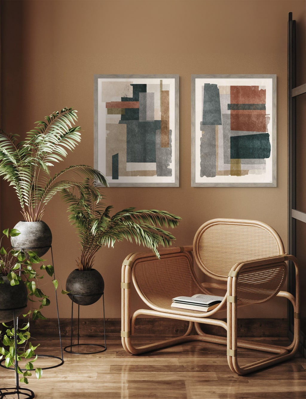 Set of 2 Skimming Shapes Abstract Framed Art 1 of 2