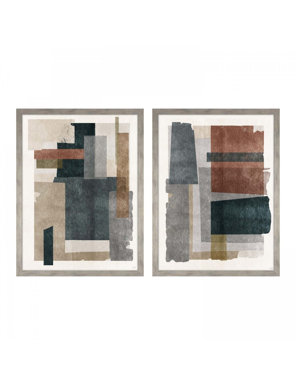 Set of 2 Skimming Shapes Abstract Framed Art 2 of 2