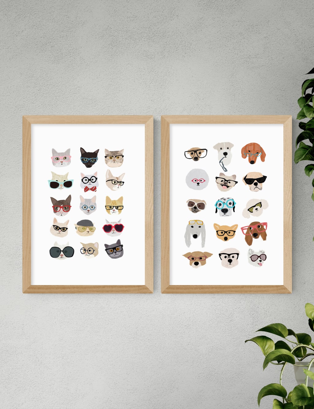 Cats & Dogs In Glasses Twin Set Framed Art 2 of 3